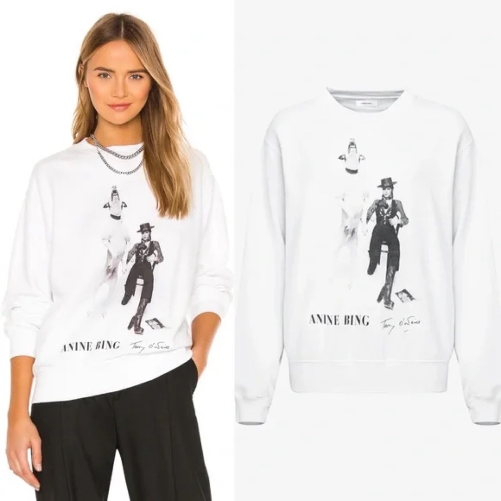 ANINE BING Ramona Sweatshirt Ab X To B White Gray Sweater SZ S NWT